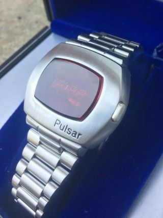 1972 Pulsar P2 LED Watch Digital Time Computer James Bond W/BOX & PAPERS 4