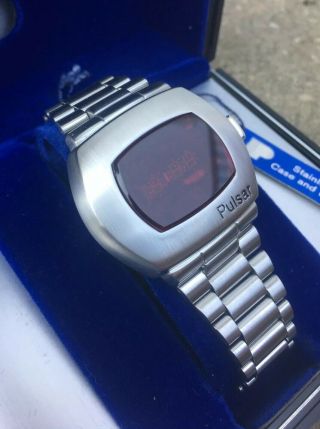 1972 Pulsar P2 LED Watch Digital Time Computer James Bond W/BOX & PAPERS 5