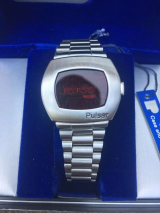 1972 Pulsar P2 LED Watch Digital Time Computer James Bond W/BOX & PAPERS 6