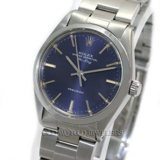 Rolex Vintage Air King Ref 5500 Blue Stick Dial Stainless Steel Smooth Bezel Box