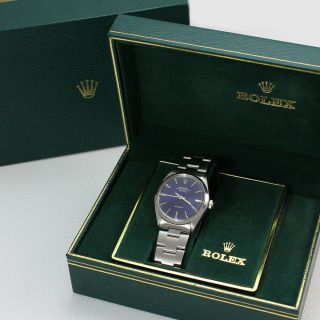 Rolex Vintage Air King Ref 5500 Blue Stick Dial Stainless Steel Smooth Bezel Box 2