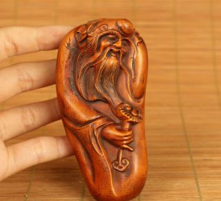 Old Boxwood Hand Carved God Of Longevity Statue Netsuke Collectable Hand Pilece