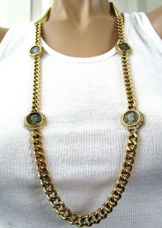 Ciner Roman Coin Opera Length Vintage Necklace