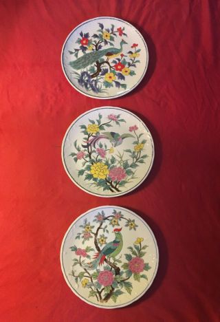 ENESCO JAPAN Handpainted Plates Oriental BIRDS&FLOWERS,  Set Of 3,  8 - 1/4in 2