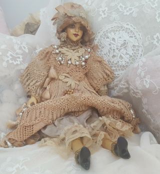 Linda Carroll Attic Doll - Dressed In Antique Laces & Beads,  Linda 