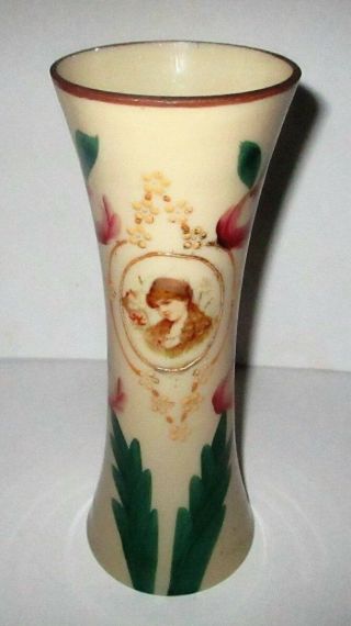 Victorian Bristol Clambroth Portrait Vase Antique Hand Painted Gibson Girl Lady