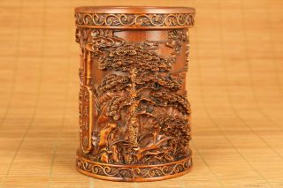 Antique Chinese Old Boxwood Handwork Tree Rare Brush Pot / Vase Netsuke