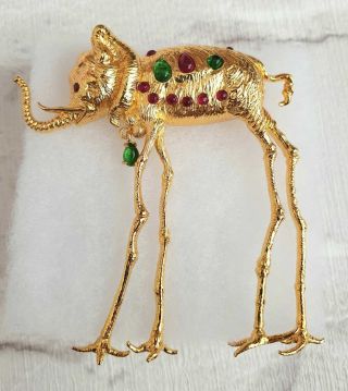 Salvador Dalí Space Elephant Golden Jewellery Brooch Pin Rare Exclusive Licence