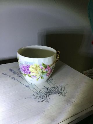 Rare Vintage K.  Stienmann German Tea Cup With Yellow Rose And Lilacs