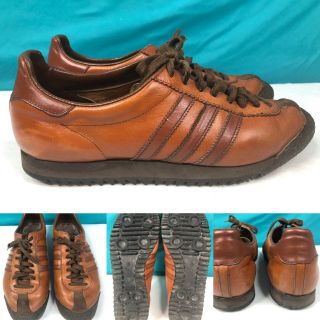 Rare Vintage Mens Adidas Brown Leather Shoes Sneakers Size 11 Made In Yugoslavia