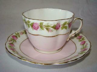 Vintage Bone China Paneled Teacup & Saucer Set,  Hammersley Pink Rose Garland