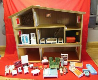 Vintage Lundby Dollhouse With Basement Extension Furniture & Figures