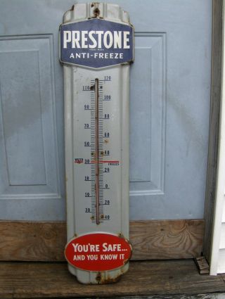 Prestone Anti - Freeze Large 36 " Vtg Advertising Thermometer Porcelain 50 