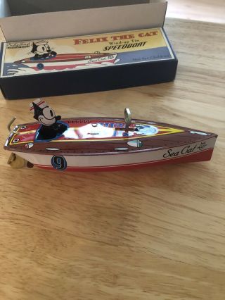 Vintage Felix The Cat Wind Up Tin Speedboat