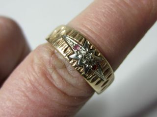 Vintage 10K - 18K Solid Yellow Gold Starburst Diamond Band Ring SZ 7 &1/2 5