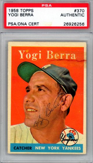 Yogi Berra Autographed Signed 1958 Topps Card 370 Yankees Vintage Psa 26926256