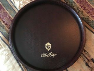 Vintage The Plaza Hotel York City Gold Embossed Leather Serving Tray - Rare