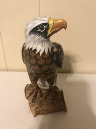 Bald Eagle Figure Hand Painted Carved Wood Figure 6” Figurine Decoration Wooden