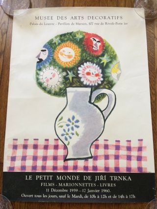 Rare Jiri Trnka 1959 Czech Art Exhibition Poster Paris Louvre Vintage