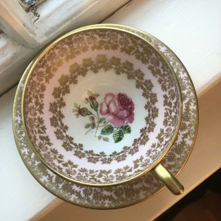 Clarence Bone China Cup And Saucer - Pink And Gold - Numbered Set 2