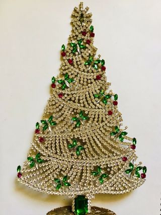 Rhinestone Christmas Tree Stand Czech Vintage Estate Jewelry Bohemian Decoration