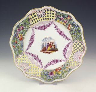 Antique Meissen Dresden Porcelain Hand Painted Flower Decorated Pierced Plate