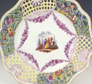 Antique Meissen Dresden Porcelain Hand Painted Flower Decorated Pierced Plate 2