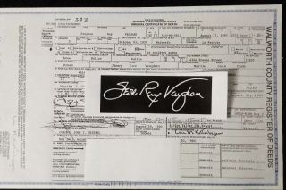 Rare Stevie Ray Vaughan Srv 1954 - 1990 Mcmliv - Mcmxc Certified Death Certificate