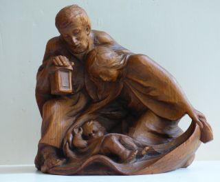 1930 Vintage Oberammergau Wood Hand Carved Huge Holy Family Sculpture Signed Fg