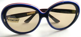 Vintage 80s Red White Blue Round Sunglasses France American Flag