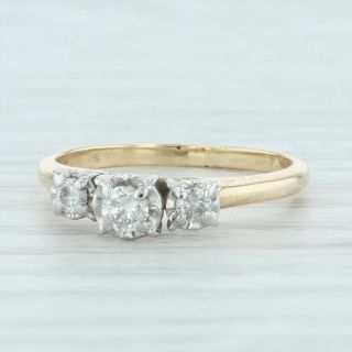 . 27ctw 3 - Stone Diamond Engagement Ring - 10k Yellow & White Gold Sz 7.  25 Vintage