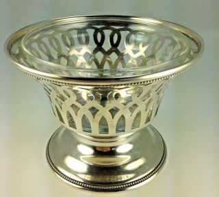 Antique Towle Co Sterling Silver Pierced Cut Pedestal Glass Insert Compote Dish