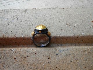24k Pure Gold,  Hand Made Hammered Oxidized Silverring.