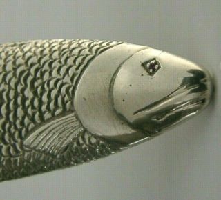 Rare English Solid Sterling Silver Ruby Eyed Salmon Fish Corkscrew 1978