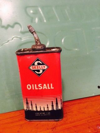 Vintage Skelly Oilsall Oil Can Handy Oiler Household Lead Top 4oz Oiler 2