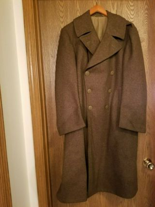 Vintage 1942 World War Ii Army Wool Roll Collar Trench Coat Overcoat Size 38s