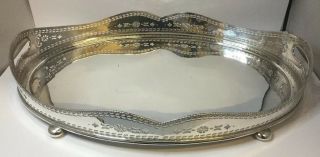 Large Antique Victorian Silver Plate Gallery Serving Twin Handled Tray 20.  5”
