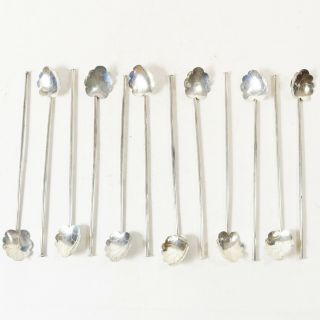 12 Vtg Sterling Silver.  925 Iced Tea Spoons Sipping Straws,  Taxco Mexico 127.  27g