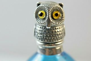 Victorian Scent Bottle Silver Owl Bird Turquoise Blue Glass Perfume Scent Bottle 2