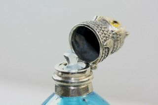 Victorian Scent Bottle Silver Owl Bird Turquoise Blue Glass Perfume Scent Bottle 4