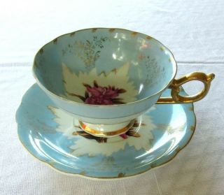 Vtg Royal Sealy Footed Cup And Saucer Blue With Orchids