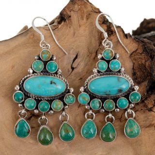 Navajo Earrings Turquoise Sterling Silver Long Chandelier Dangles Old Pueblo