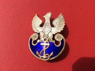 Wwii Polish Navy Cap Badge - Screw Back,  Hallmarked W/ Enamel