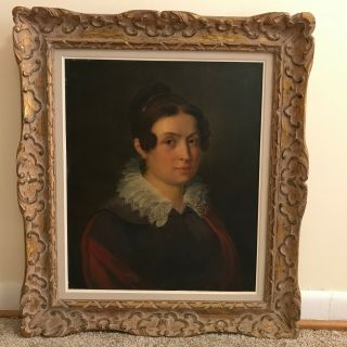 Antique 19th C British School Portrait Of A Lady Oil On Canvas On Board Painting