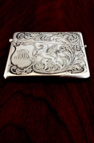 - Woods & Chatellier Sterling Silver Card Case: Cabochon Stud Griffin Design