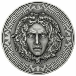 Medusa - 2019 3 Oz Pure Silver High Relief Antiqued Coin Diamond Eyes Cameroon
