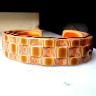 Authentic Lea Stein Lovely Old Cuff Bracelet Lucite France Knit Celluloid Rare