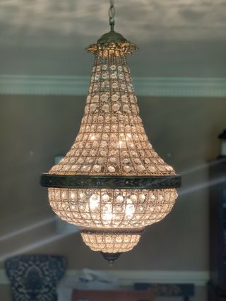 Vintage Montgolfier Style Crystal And Brass Chandelier