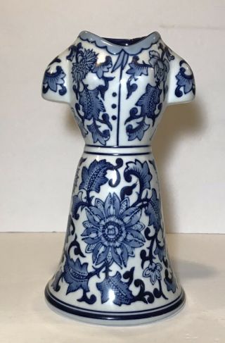 Vintage 10.  25” Tall Chinese Oriental Blue And White Porcelain Dress Vase Rare