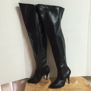 Nwob - Womens Vintage Black Thigh High All Leather Fetish Boots 4 " Heels - Sz 7 B